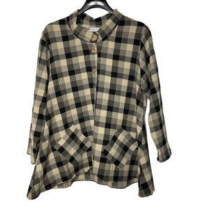 Habitat Checked Plaid Button Down Top Lagenlook Sz LG - MISSING BUTTON